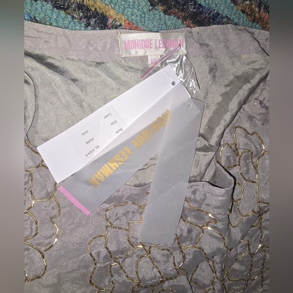 NWT Monique Leshman Size XS Elegant Gold and Cream One-Shoulder Dress - Picture 8 of 11